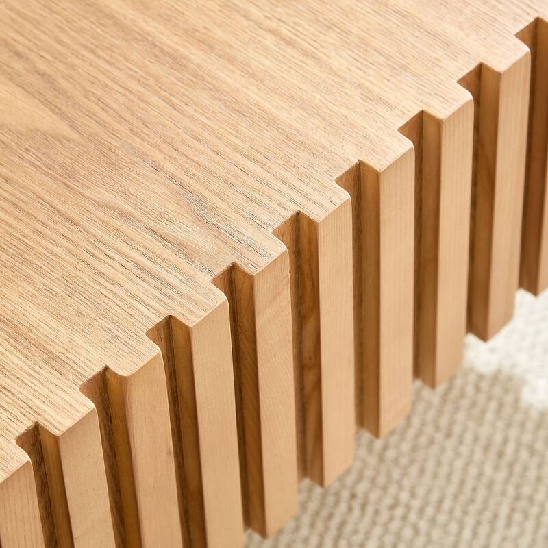 Fluted Design Accent Table Small Wood Coffee Table and Sturdy Pedestal