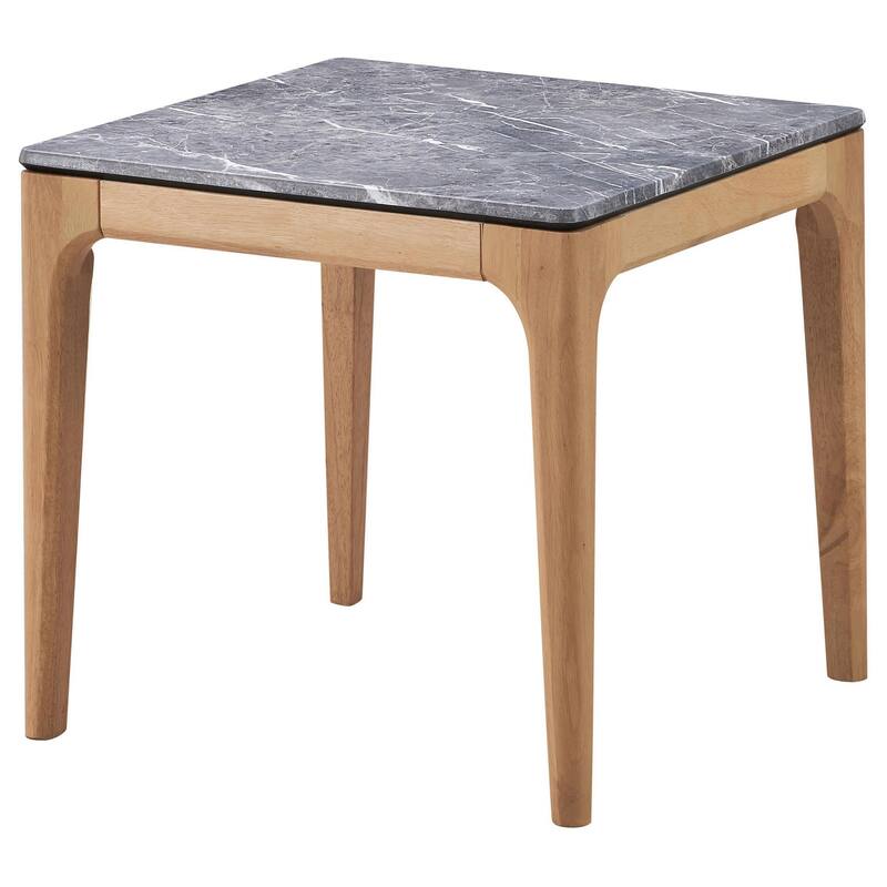 Aris Side End Table, 24 Inch Gray Faux Marble, Square Light Oak Wood
