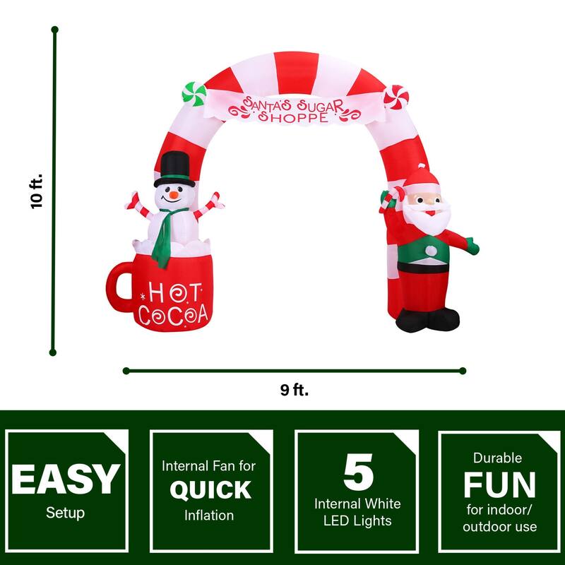 Fraser Hill Farm 9-Ft. Wide Pre-Lit Inflatable Candy Cane Arch