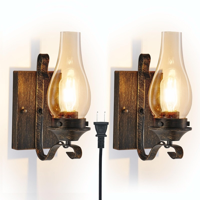 Rustic plug in wall sconce discount