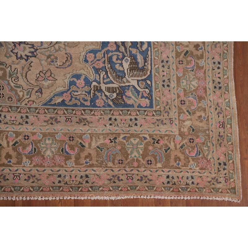 Hand Knotted Oriental 100% Wool Carpet Traditional Floral Peach Kashmar Area Rug - 12' 7'' X 9' 6''