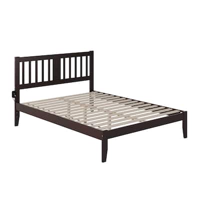 Rustic Romance Bed - Espresso Finish - Queen Size - Solid Wood Frame & Charging Station