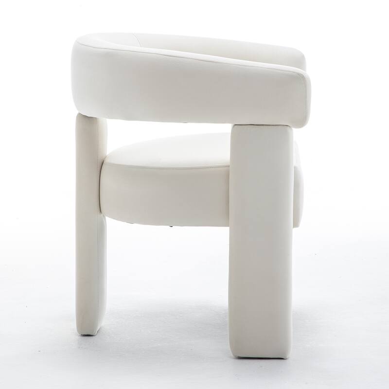 SEYNAR Modern Velvet Accent Chair, Upholstered Barrel Armchair with Curved Back and Thickened Padded Seat - Beige