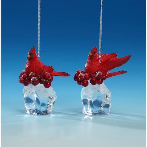 Pack of 4 Clear and Red Cardinal Ice Cube Christmas Ornaments 3"
