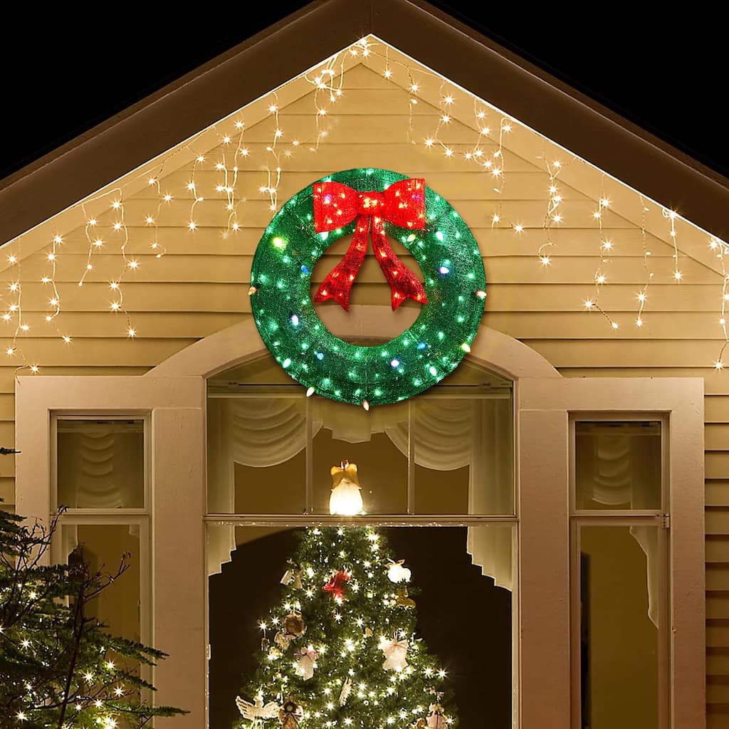 Glitzhome 35"H Lighted Christmas 3D Mesh Wreath Decor with 130 LED Lights - 3D Mesh Wreath