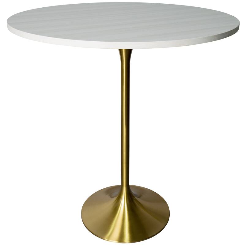 LeisureMod Verve 36" Round Dining Table with MDF Wood TableTop and Brushed Gold Base for Kitchen & Dining Room