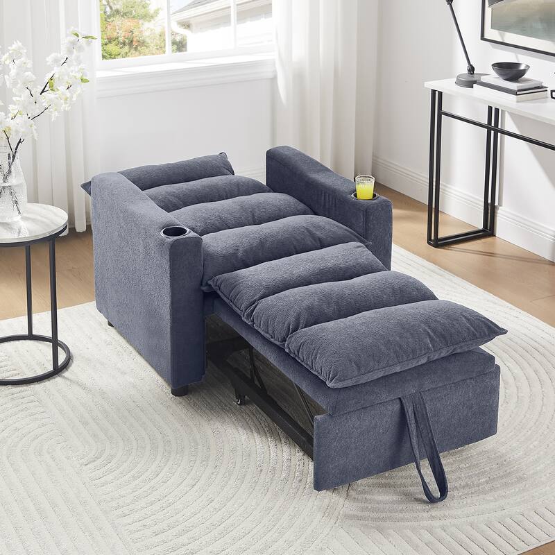 Anmytek 3-in-1 Multifunctional Convertible Sleeper Chair - Adjustable Pullout Sofa Bed with Modern Velvet Fabric