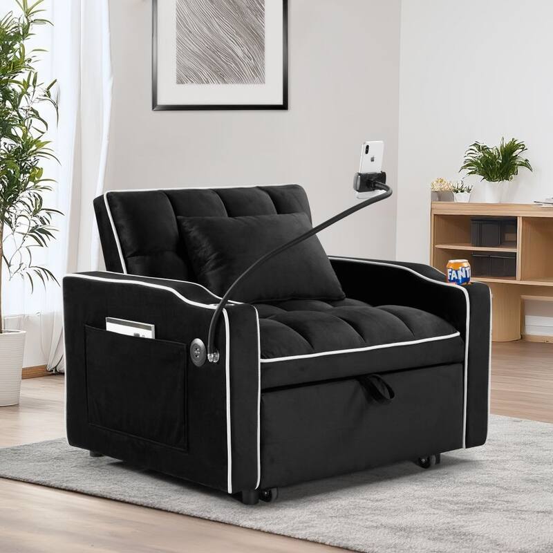 Convertible Adjustable Pull Out Sleeper Chair Bed Multi-Pockets Folding Sofa Bed