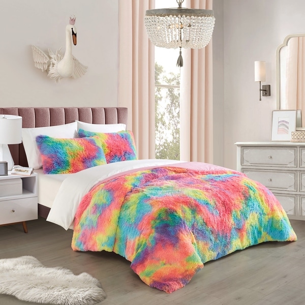 Heritage Kids Rainbow Bright Faux Fur Comforter Set Bed Bath