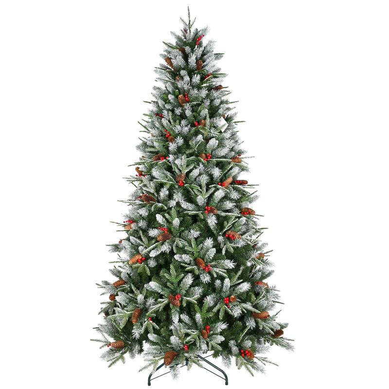 HomeRoots 5' Green And White Full Fir Christmas Tree With Decorations - 37.00 in. x 60.00 in. x 37.00 in.