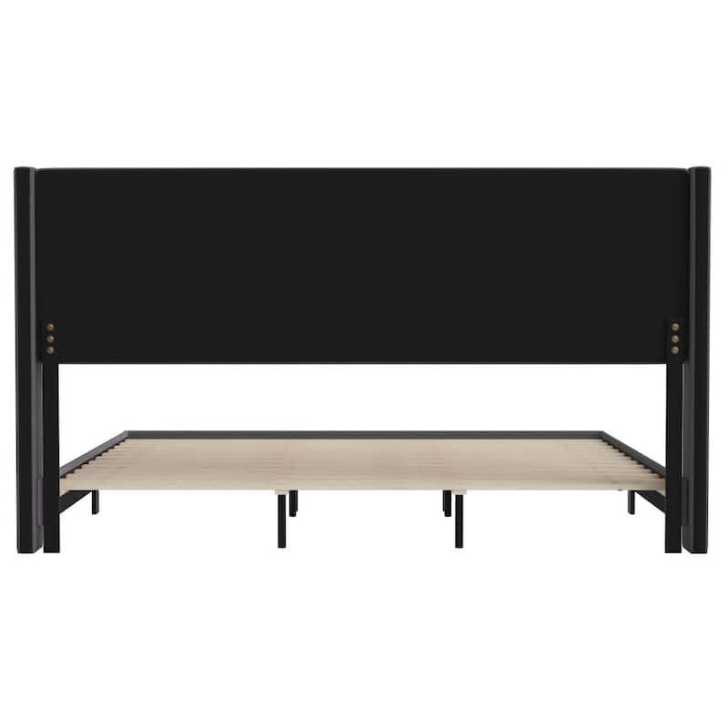 Upholstered Platform Bed with Wingback Headboard