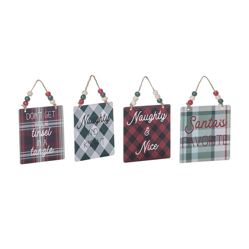 Transpac Metal Plaid Ornament Set of 4 Christmas Home Decorations