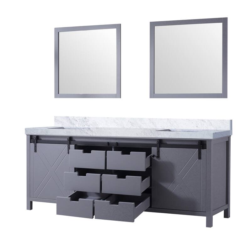 Marsyas 84 in W x 22 in D White Double Bath Vanity, Grey Quartz Countertop and 34 in Mirrors