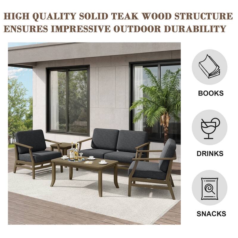 Teak Outdoor Patio Seating Set with Loveseat, Chairs and Tables (5-Piece)