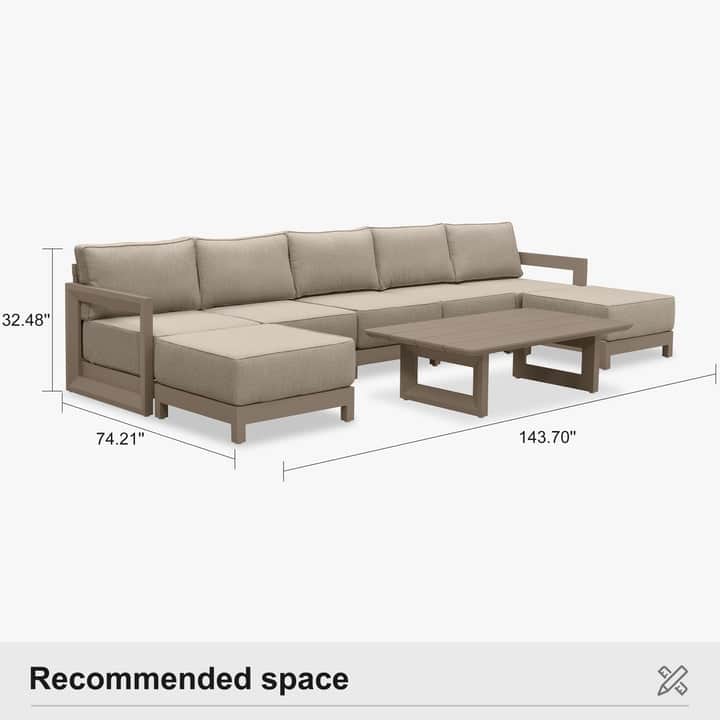 PURPLE LEAF Caesar Khaki Outdoor Couch with 9.6" Thick Cushion and Table for Yard Porch Deck Outdoor Patio Conversation Sets