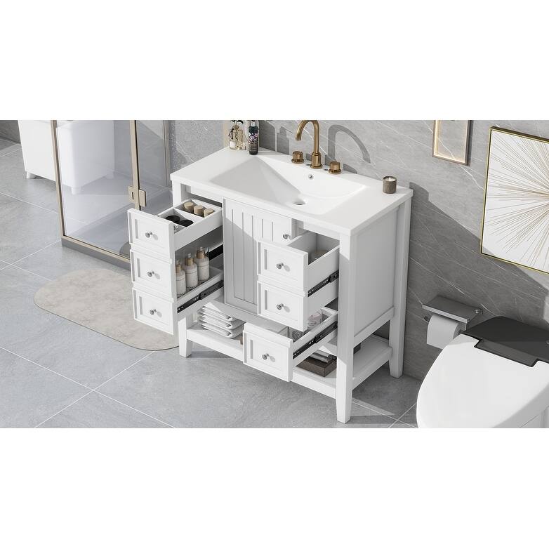 36" Bathroom Vanity with Sink Combo, One Cabinet and Three Drawers, Solid Wood and MDF Board