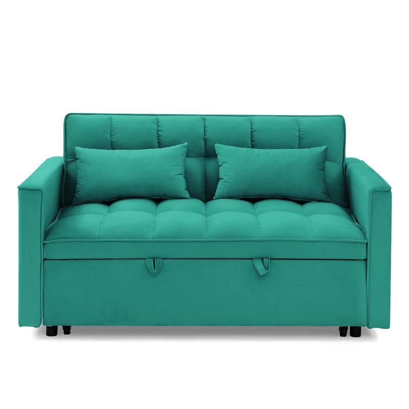 54.33 inch Foldable Sofa Bed, Antique Green, Solid Wood, Adjustable Back