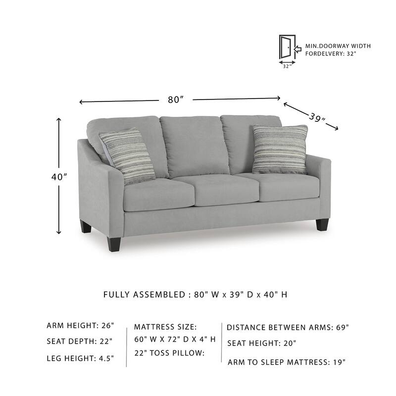 Signature Design by Ashley Adlai Light Gray Queen Sofa Sleeper - 80"W x 39"D x 40"H