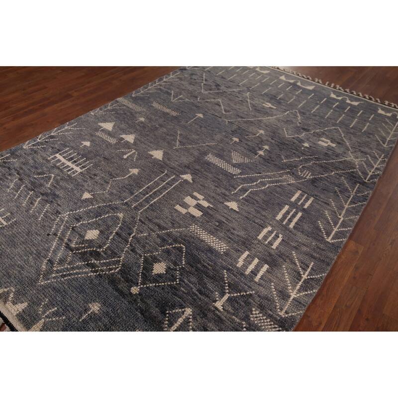 Gray & Blue Moroccan Area Rug Hand-Knotted Wool Carpet - 6'1"x 9'5"