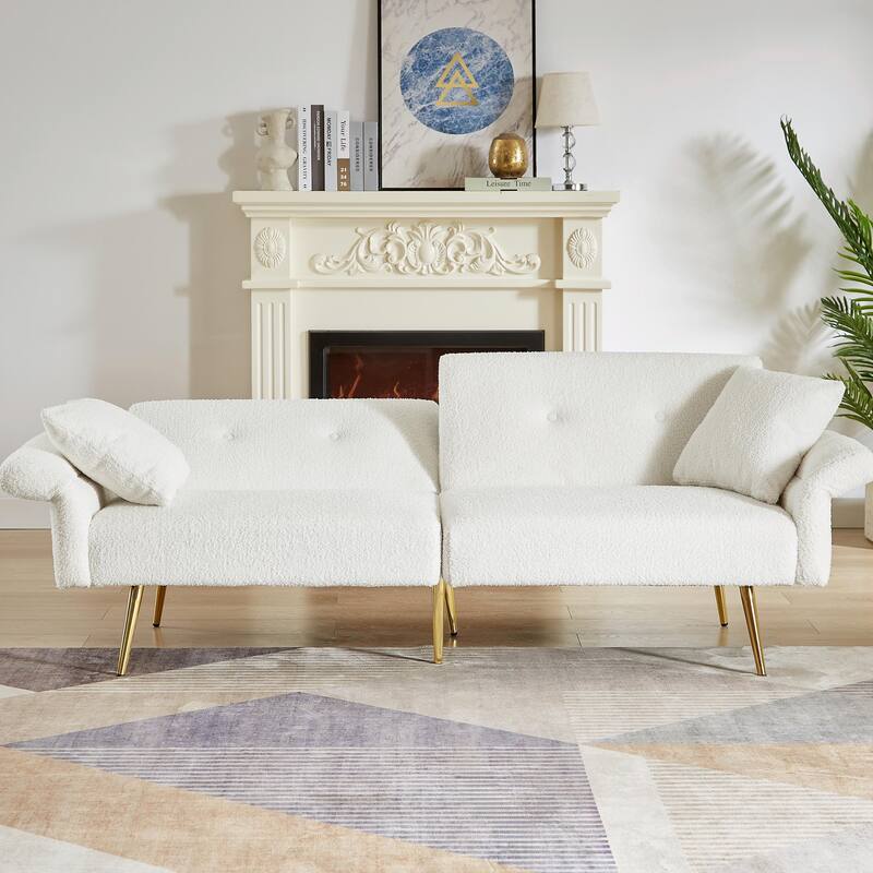 Modern Loveseat Sofa Bed - Teddy Upholstery with Side Pocket