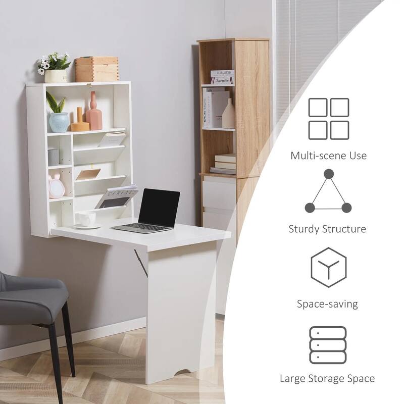 Wall Mounted Fold Out Convertible Desk, Multi-Function Floating Desk