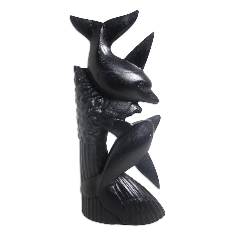 Novica Handmade Dolphins On The Reef Wood Sculpture