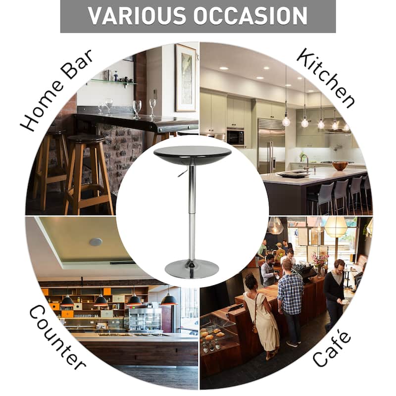 HOMCOM Round Cocktail Bar Table Metal Base Tall Bistro Pub Desk Adjustable Counter Height Black Silver