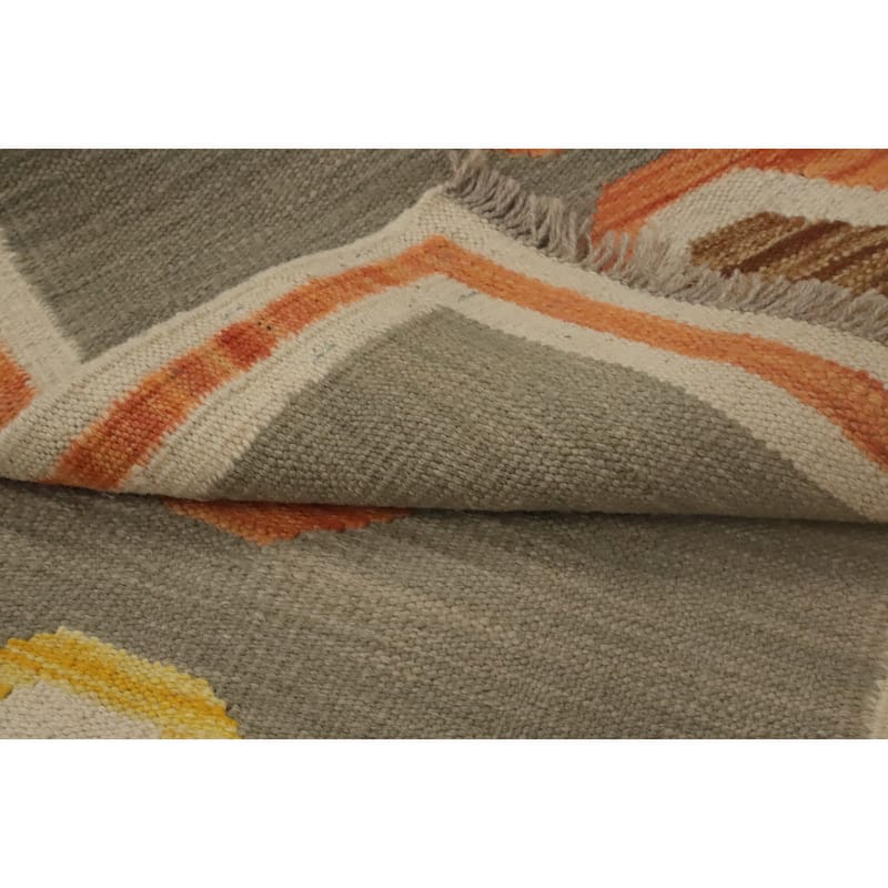 Hand Woven Oriental 100% Wool Carpet Southwestern Tribal Greys & Charcoal Kilim Runner Rug - 5' 8'' X 2' 0''