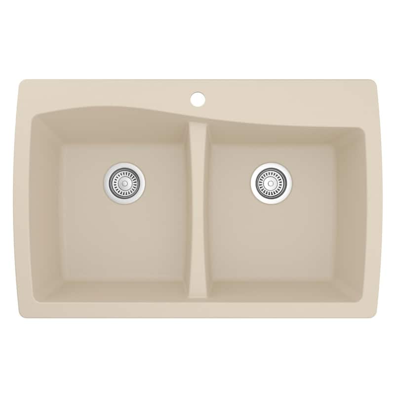 Karran Drop-In Quartz 50/50 Double Bowl Kitchen Sink - Bisque