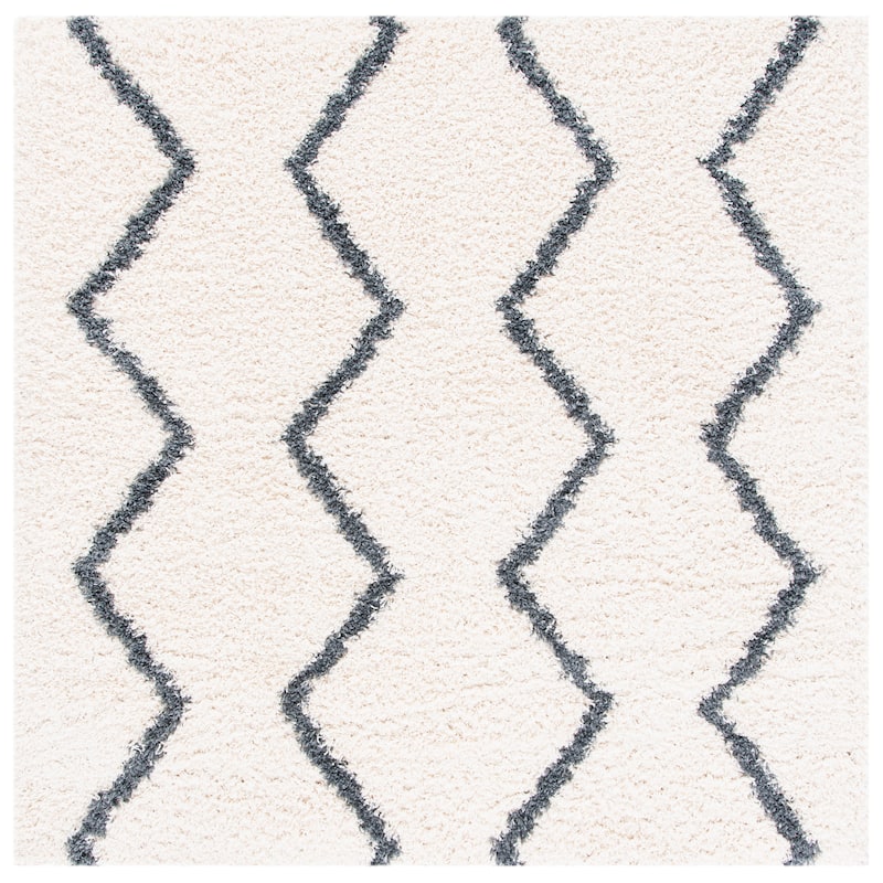 SAFAVIEH Venus Shag Johar Moroccan 1.75-inch Thick Rug - 6'7" Square - Ivory/Dark Grey