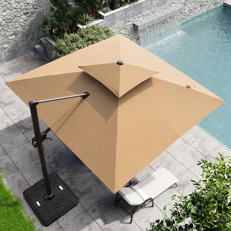 Outdoor 10FT Square Adjustable Offset Cantilever Patio Umbrella with Base