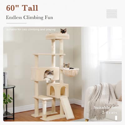 60Inch Large Double Condos Cat Tree with Sisal Scratching Posts