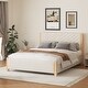 preview thumbnail 1 of 14, Queen Size Upholstered Platform Bed Frame with Tufted Headboard Beige