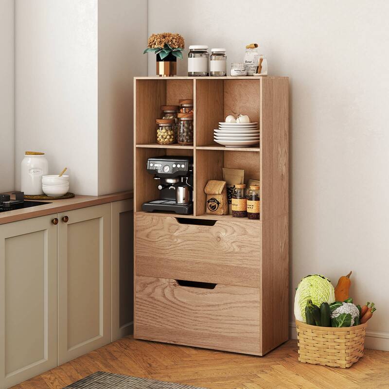 Costway 2PCS 51” 5-Tier 4-Cube Bookcase with 2 Drawers for Living - See Details