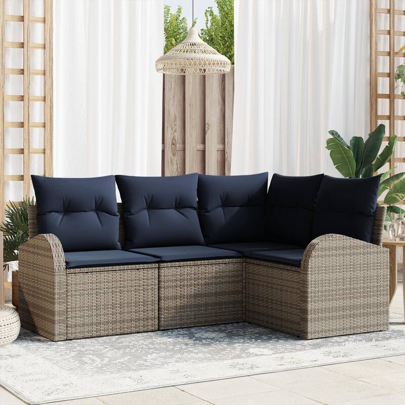 vidaXL 4/5 Garden Sofa Set with Cushions Black/Brown/Grey Wicker - 70.5 x 48.8 x 27.2 - Grey without table