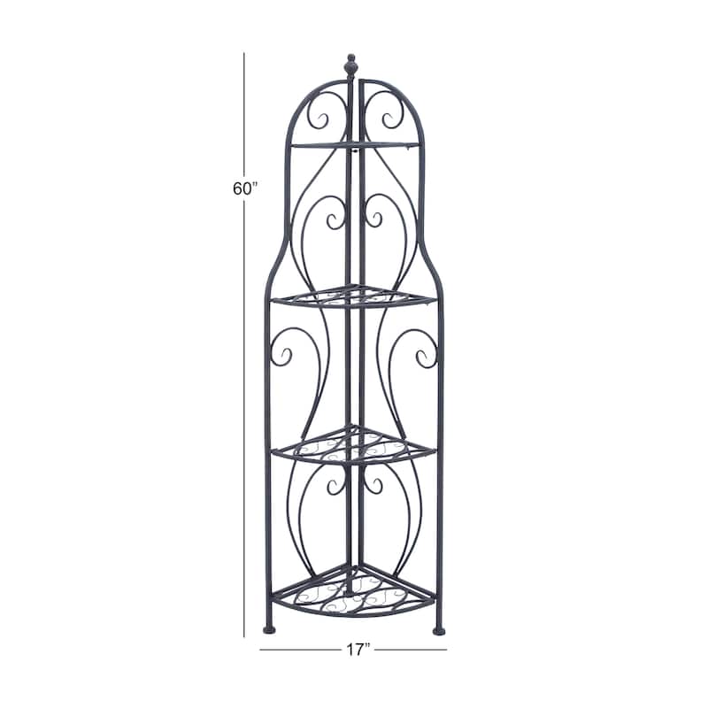 Black Metal Indoor Outdoor Arched Tall Folding Corner 4 Shelf Scroll Bakers Rack