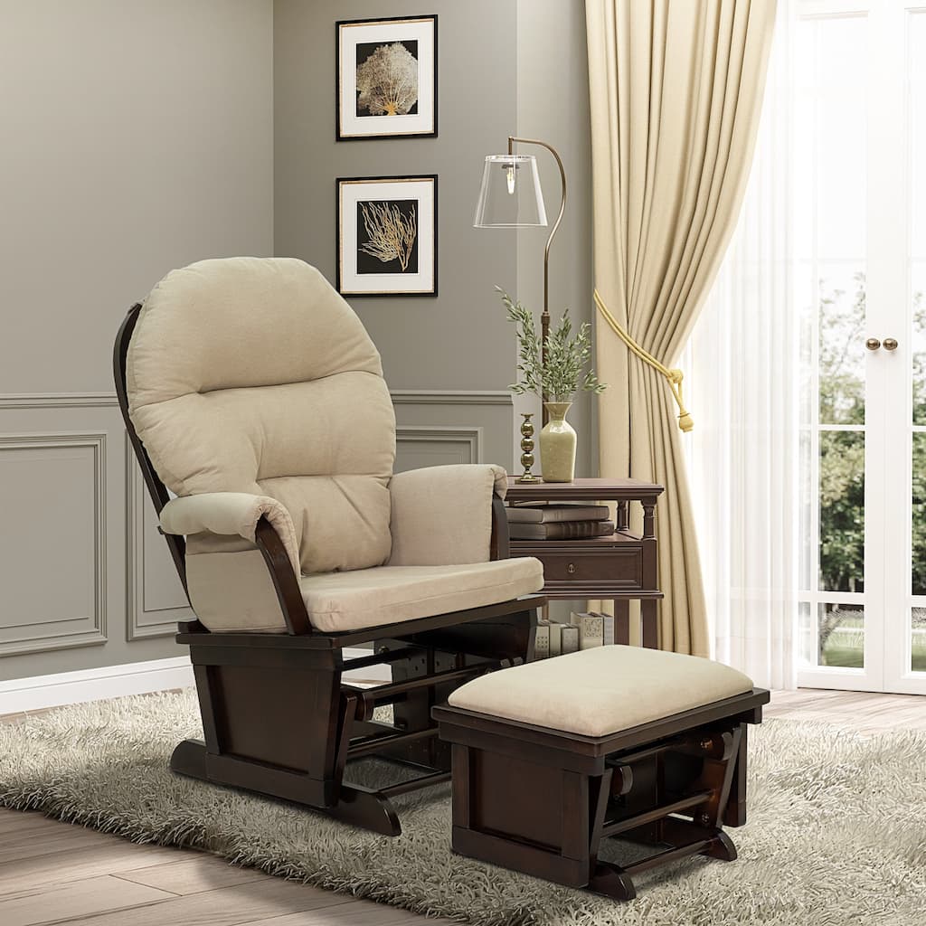 Cream White Linen Modern Nursery Glider Rocking Recliner Chair with Ottoman