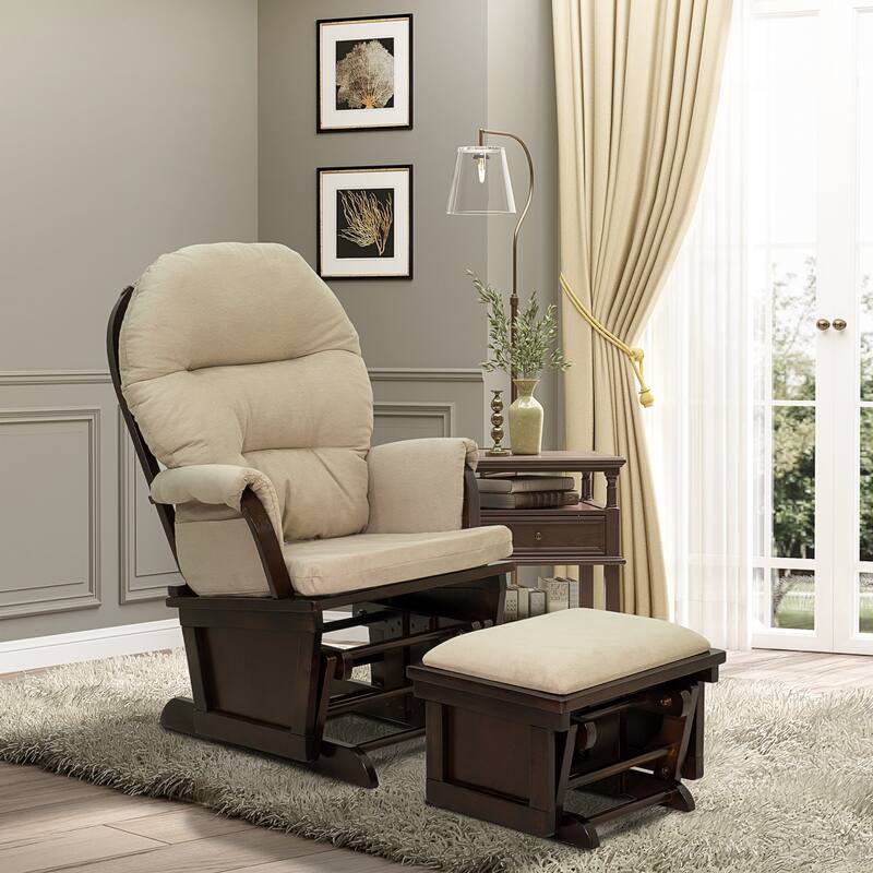 Linen Modern Nursery Glider Rocking Chair Recliner with Ottoman, High