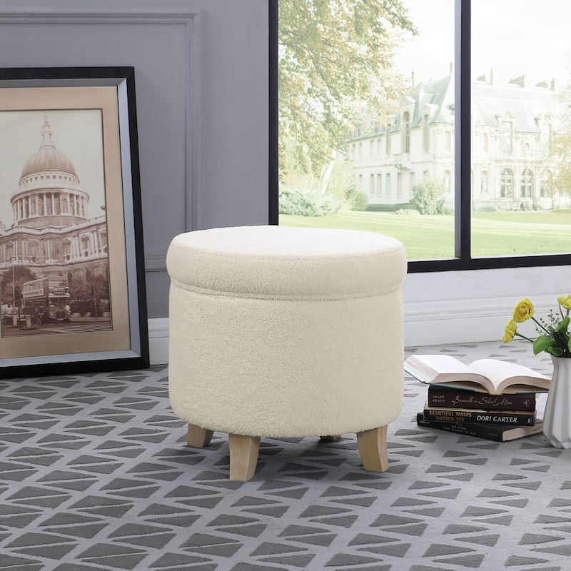 Carson Carrington Hnifsdalur Round Storage Ottoman - Cream Faux Sheepskin