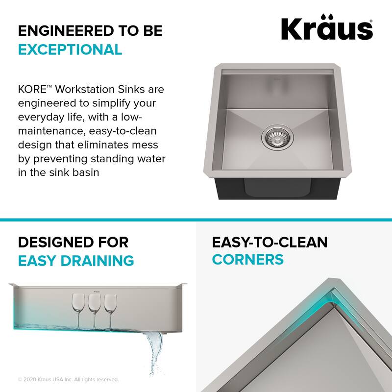 KRAUS Kore Workstation Undermount Stainless Steel Kitchen Sink