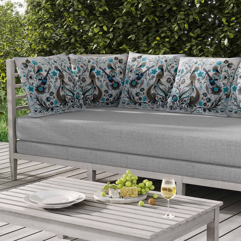 Musical Farry Indoor/Outdoor Reversible Throw Pillow White and Blue