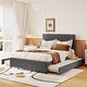 preview thumbnail 10 of 16, Full Size Upholstered Platform Bed with 2 Drawers and 1 Twin Size Trundle, Classic Headboard Design Gray