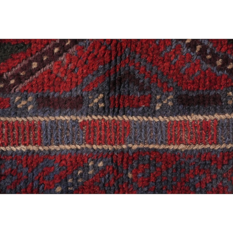 Hand Knotted Oriental 100% Wool Carpet Traditional Tribal Navy Blue & Blues Balouch Runner Rug - 7' 10'' X 1' 11''