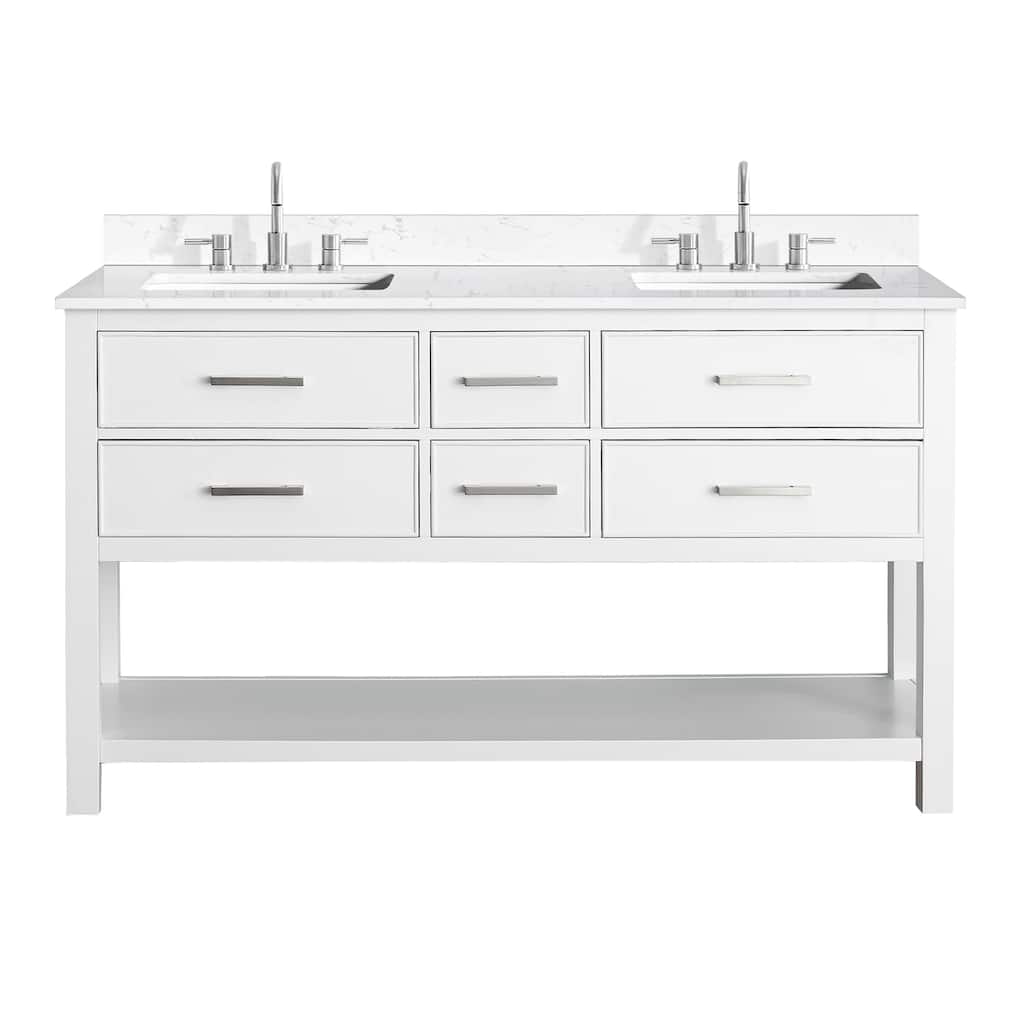 Avanity Brooks 61 in. Double Vanity in White finish and Cala White Engineered Top