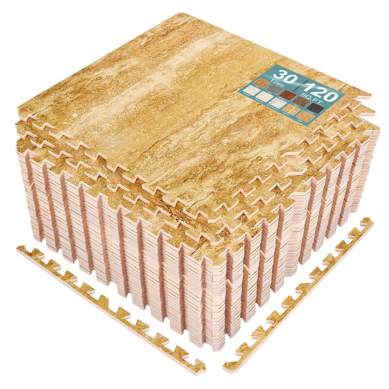 Sorbus 120 Sq. Ft. Wood Grain Floor Tiles Foam Mat EVA Interlocking Mats Tile 3/8-Inch Thick Flooring Wood Puzzle Exercise Mats - Marble Brown