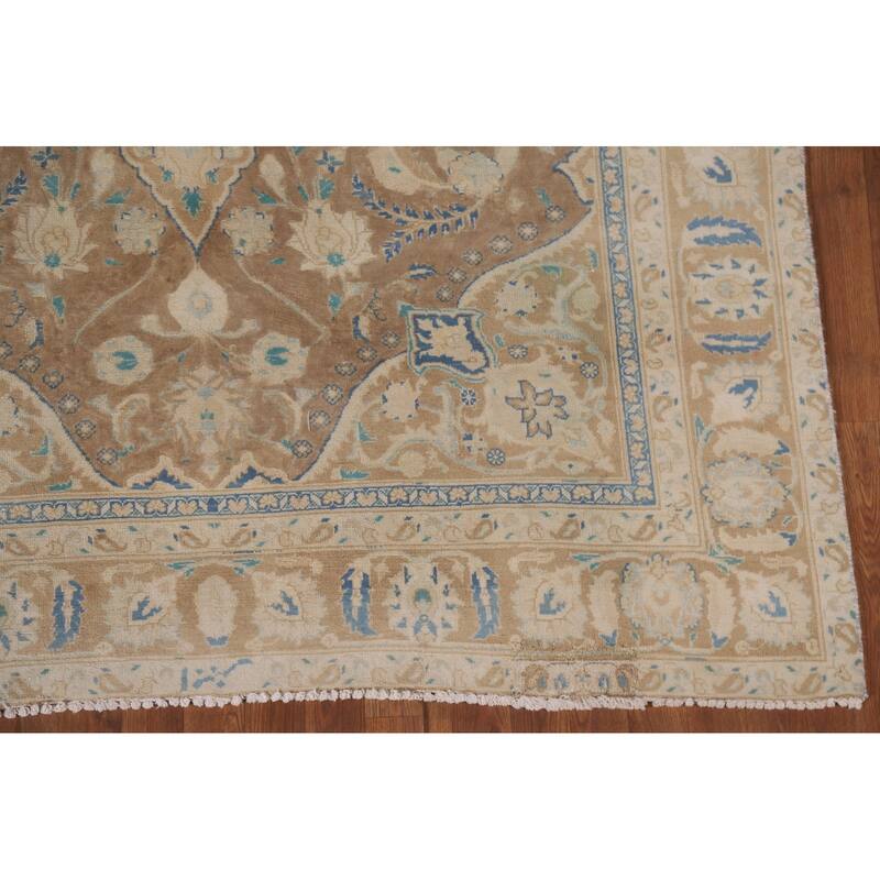 Hand Knotted Oriental 100% Wool Carpet Traditional Floral Brown Mashad Area Rug - 9' 0'' X 6' 0''