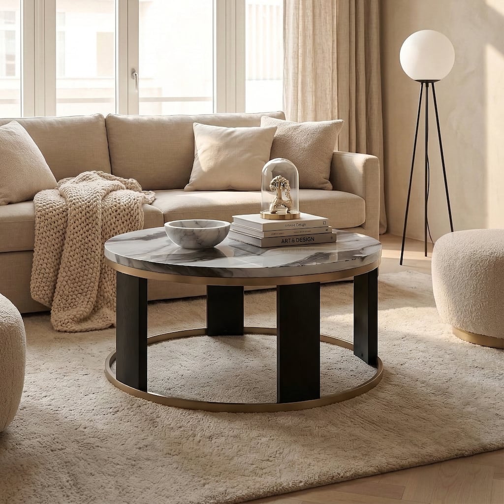 Furniture of America Morai Modern Black and White Wooden Round Coffee Table