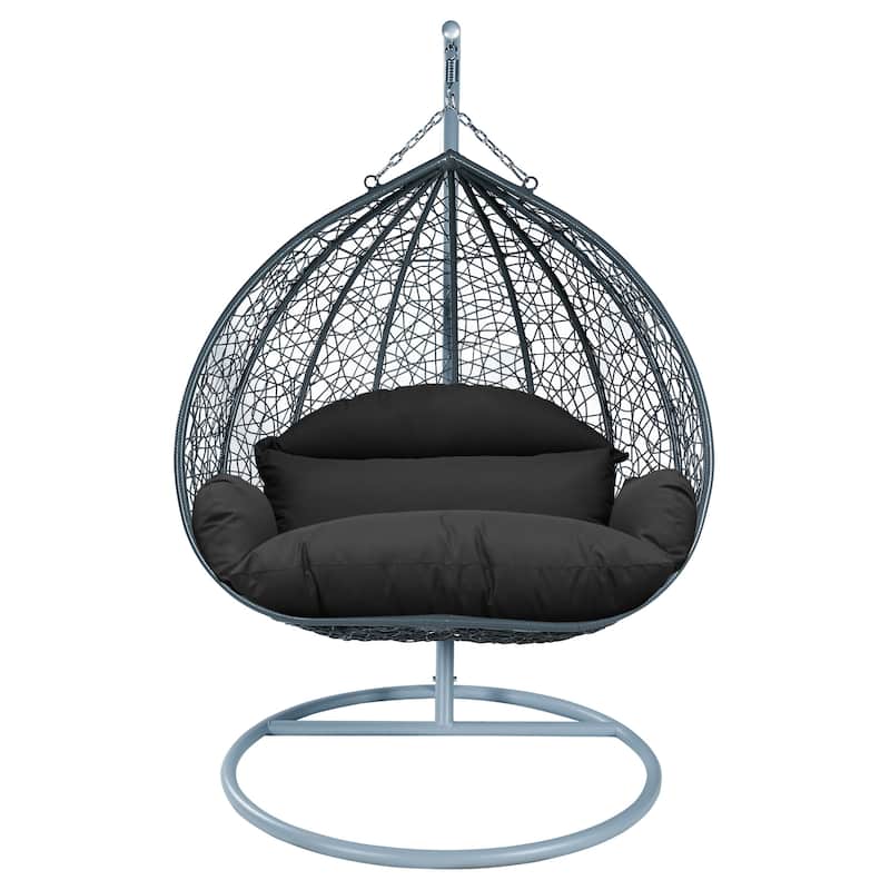 2-Person Egg Swing Chair in Grey Stainless Steel 2-Seater Porch Swing for Outdoor and Indoor - 77.95" Height - Black