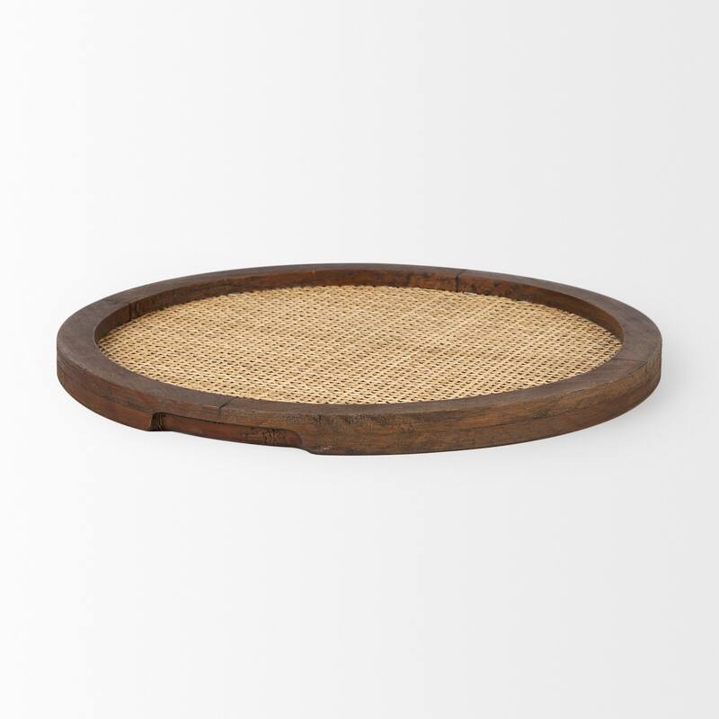 Silas Medium Brown Wood With Cane Rectangular Tray