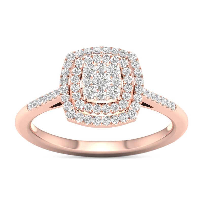 1/4ct TDW Diamond Cluster Double Halo Engagement Ring in 10k Rose Gold for Women - Rose gold